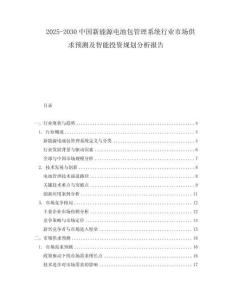2025-2030中國新能源電池包管理系統行業市場供求預測及智能投資規劃分析報告