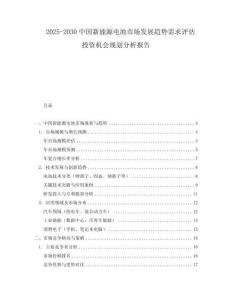 2025-2030中國新能源電池市場發展趨勢需求評估投資機會規劃分析報告