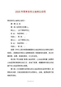 2025年簡單農村土地轉讓合同