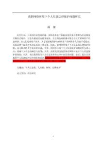 我國網絡環(huán)境下個人信息法律保護問題研究