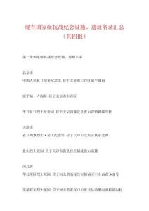 現有國家級抗戰紀念設施、遺址名錄匯總