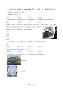 山東省濟(jì)南市鋼城區(qū)2024-2025學(xué)年八年級（上）期末物理試卷