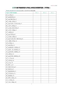 2025新滬教版英語七年級上單詞漢譯英默寫表（開學版）