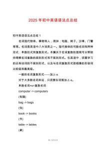 2025年初中英語語法點(diǎn)總結(jié)