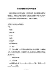 公司股份合作協(xié)議電子版