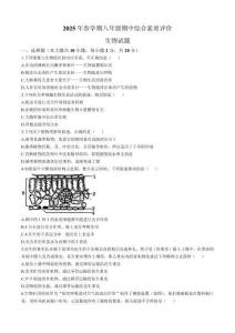 安徽省六安市裕安區(qū)徐集中學2024~2025學年八年級下學期期中生物試題(無答案)