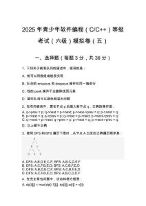 2025年 青少年軟件編程（C_C++）等級考試（六級）模擬卷（五）