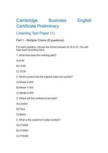 劍橋商務(wù)英語初級考試聽力部分試卷（一）