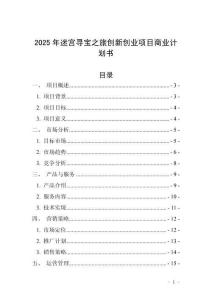 2025年迷宮尋寶之旅創新創業項目商業計劃書