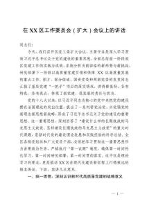 在XX區(qū)工作委員會(擴(kuò)大)會議上的講話