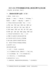 2025-2026學年統編版五年級上冊語文期中過關試卷及參考答案