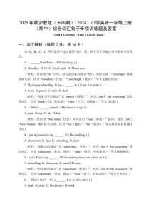 2025年秋滬教版（五四制）（2024）小學英語一年級上冊（期中）綜合詞匯句子專項訓練題及答案