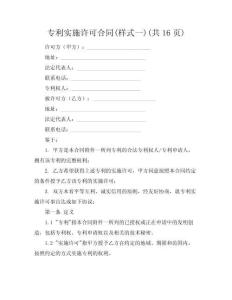 專利實施許可合同(樣式一)(共16頁)
