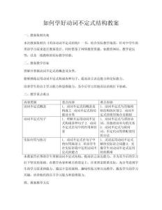 如何學(xué)好動詞不定式結(jié)構(gòu)教案
