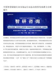 中國智慧儲(chǔ)能行業(yè)市場運(yùn)行動(dòng)態(tài)及投資發(fā)展?jié)摿Ψ治鰣?bào)告