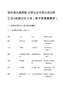 初中語文通用版 文言文古今異義詞分類匯總+快速記憶口訣（附中考真題解析）