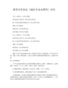 租賃合作協(xié)議（2025年水電費(fèi)用）合同