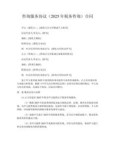 咨詢服務(wù)協(xié)議（2025年稅務(wù)咨詢）?合同