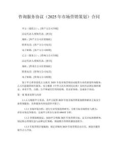 咨詢服務協(xié)議（2025年市場營銷策劃）?合同