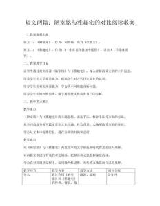 短文兩篇：陋室銘與雅趣宅的對(duì)比閱讀教案