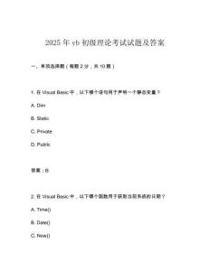 2025年vb初级理论考试试题及答案