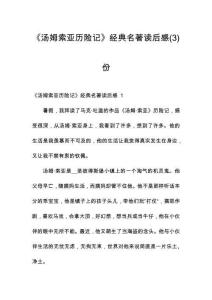 《汤姆索亚历险记》经典名著读后感份