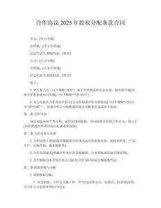 合作協(xié)議2025年股權(quán)分配條款合同