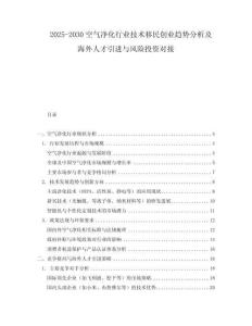 2025-2030空氣凈化行業(yè)技術(shù)移民創(chuàng)業(yè)趨勢分析及海外人才引進(jìn)與風(fēng)險(xiǎn)投資對接