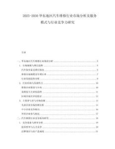 2025-2030華東地區(qū)汽車維修行業(yè)市場分析及服務模式與行業(yè)競爭力研究