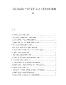 2025及未来5年聚丙烯酸(钠)项目投资价值分析报告