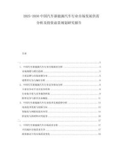2025-2030中國汽車新能源汽車行業(yè)市場發(fā)展供需分析及投資前景規(guī)劃研究報告