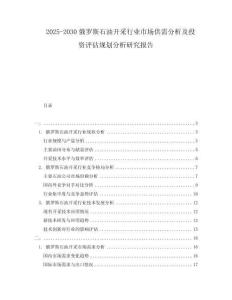 2025-2030俄羅斯石油開采行業(yè)市場供需分析及投資評估規(guī)劃分析研究報告
