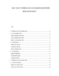 2025-2030中國煤炭石油行業(yè)市場趨勢及投資策略規(guī)劃分析研究報告
