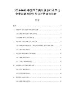 2025-2030中國汽車高壓油泵行業(yè)市場全景調研及投資價值評估咨詢報告