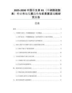 2025-2030中國維生素B1（單硝酸硫胺素）行業(yè)市場(chǎng)發(fā)展趨勢(shì)與前景展望戰(zhàn)略研究報(bào)告