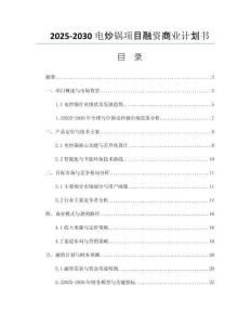 2025-2030電炒鍋項目融資商業(yè)計劃書