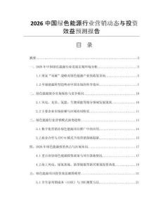 2026中國綠色能源行業(yè)營銷動態(tài)與投資效益預(yù)測報(bào)告
