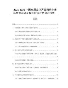 2025-2030中國(guó)有源立體聲音箱行業(yè)市場(chǎng)全景調(diào)研及投資價(jià)值評(píng)估咨詢報(bào)告