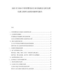 2025至2030中國母嬰用品行業(yè)市場細分分析及增長潛力預判與投資回報研究報告