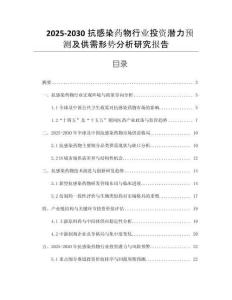 2025-2030抗感染藥物行業(yè)投資潛力預(yù)測及供需形勢分析研究報(bào)告