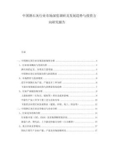 中國(guó)熟石灰行業(yè)市場(chǎng)深度調(diào)研及發(fā)展趨勢(shì)與投資方向研究報(bào)告