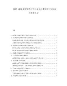 2025-2030航空航天材料輕量化技術(shù)突破與軍民融合投資機(jī)會
