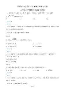 安徽省安慶市懷寧縣2024--2025學年八年級上學期期中考試數(shù)學試卷（解析版）-A4