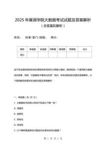 2025年巢湖學院大數據考試試題及答案解析