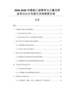 2026-2030中國低壓油管市場發(fā)展分析及市場趨勢與投資方向研究報告