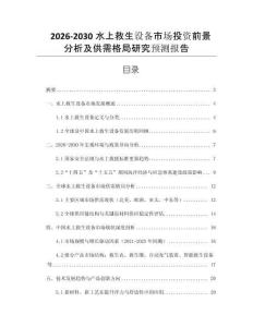 2026-2030水上救生設備市場投資前景分析及供需格局研究預測報告