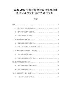2026-2030中國緩釋控釋片行業市場全景調研及投資價值評估咨詢報告