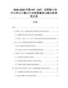 2026-2030中國HIT（HJT）太陽能電池行業市場發展趨勢與前景展望戰略分析研究報告