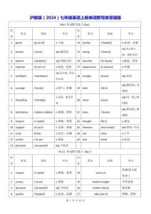 滬教版（2024）七年級英語上冊單詞默寫單背誦版