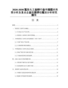 2026-2030氫氧化工業鋅行業市場現狀供需分析及重點企業投資評估規劃分析研究報告